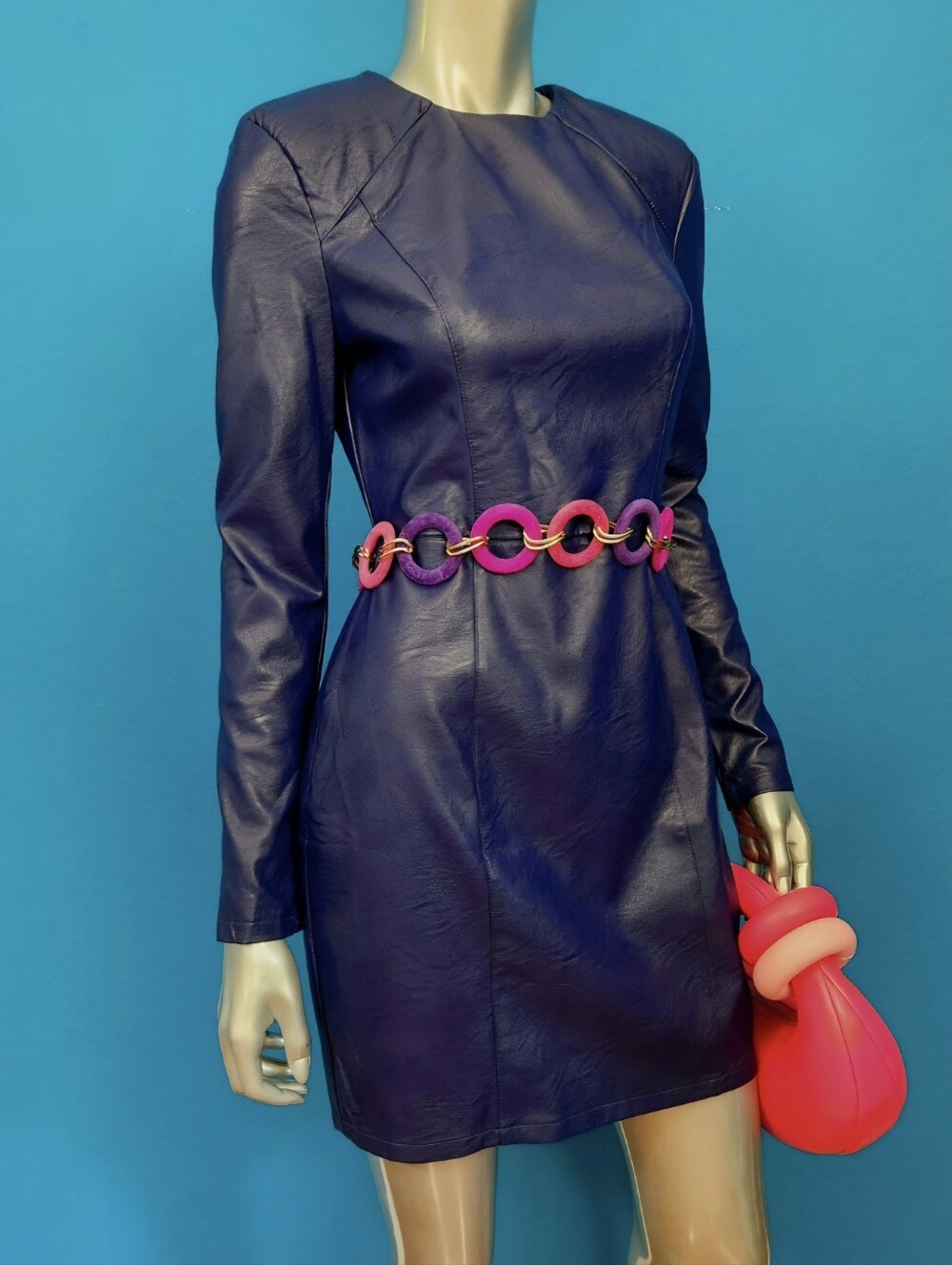 🆕️🎵ASOS 80's Style Long Sleeve Faux Leather Mini Dress w/ Padded Shoulders NWT